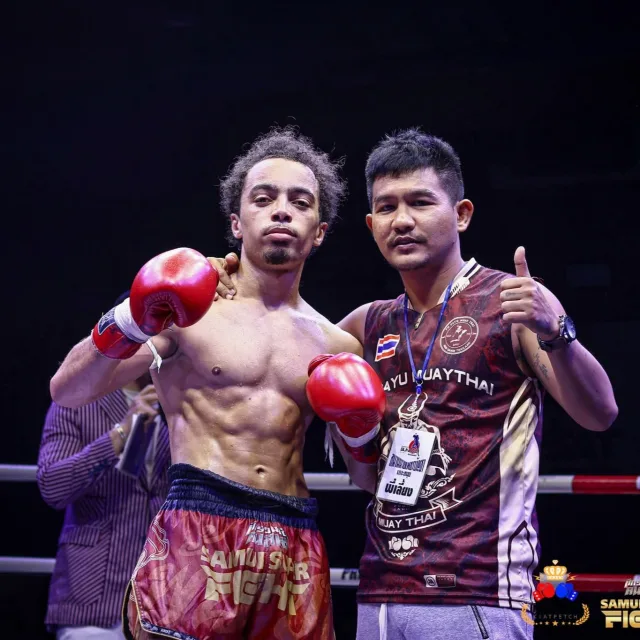 Matthias from France with Kru Payu in April 2026 at PM Payu Muaythai