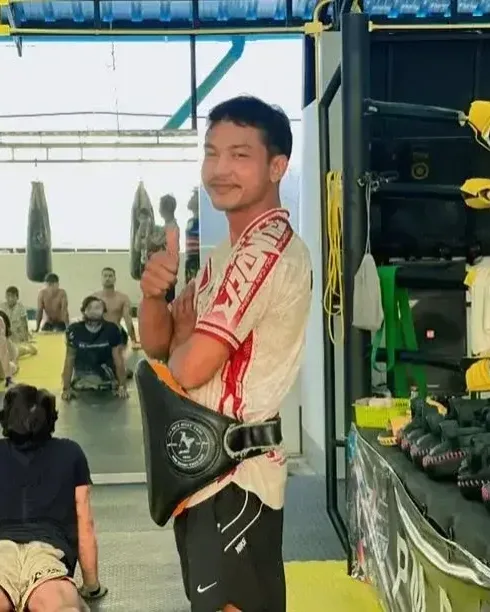 Kru PM giving a thumbs up after class at PM PAYU, Koh Samui